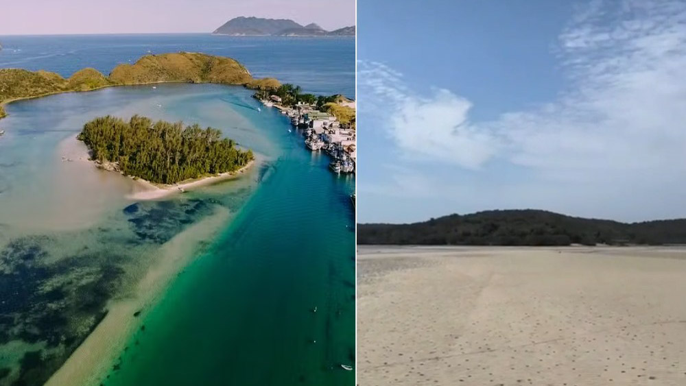 Ilha do Japonês seca: fenômeno muda paisagem paradisíaca e impressiona banhistas em Cabo Frio